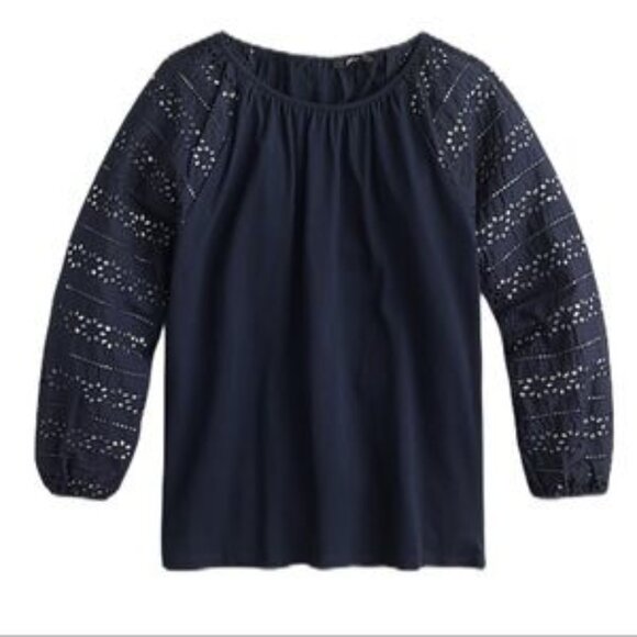 J Crew Top S Eyelet Sleeves - Picture 2 of 9